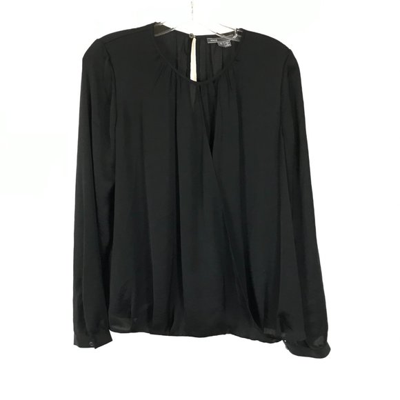 Womens Size 10 Vince Black Cross-Front Drape Long-Sleeve Blouse Top